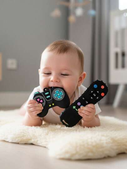 2pcs Silicone Game Controller Teethers, Montessori Teething Toys, Educational Chewing Toys For 0-12 Months Babies