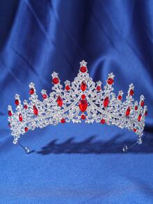 1 pièce Couronne semi-circulaire de luxe avec décoration de strass, couronne de mariée pour mariage et fête, royale pour femmes, couronnes, tiare, couronne de costume, guirlande de cheveux, couronne de tête - Rouge - Voir 8