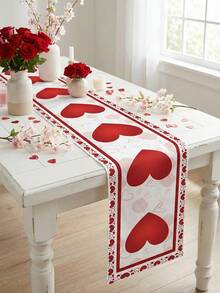 Polyester Rectangular Tablecloth With Large Red Hearts And Love Patterns, Durable And Decorative, Suitable For Romantic Dinners And Anniversary Celebrations - Multicolor - View 4