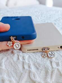 1pc Letter A/M & Flower Charm Phone Dust Plug For Type-C Interface Birthday Festival Gift - Multicolor - View 4