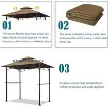 5x8FT Outdoor Grill Shelter Canopy Top Replacement Double Tiered BBQ Tent Cover