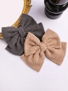 3件套多功能优雅泰迪熊毛绒超大蝴蝶结发夹（红色、咖啡色、中灰色） - 彩色 - 查看 2