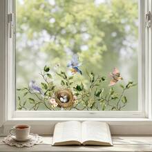 1pc Spring Floral & Bird Window Sticker, Made Of Static Cling Film With Butterfly & Bouquet Pattern, Suitable For Glass Surfaces, Reusable, Great For Kitchen Sliding Doors And Home Decor - Multicolor - View 6