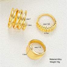 14/12/3pcs Set Asymmetrical Shaped Faux Pearl Flower, Geometric, Liquid, Round, Hollow, Multilayer Metal Textured Rings, Oversized, Chunky, Fashionable, Elegant, Vintage, Suitable For Holiday, Party, Date, Gift, Daily Wear - 黃金 - 查看 10