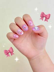 120pcs Square Cartoon Pattern Soft Gel Nail Stickers, Minimalist Style, Suitable For Girls And Kids, Super Cute DIY Fake Nails - Multicolor - View 9