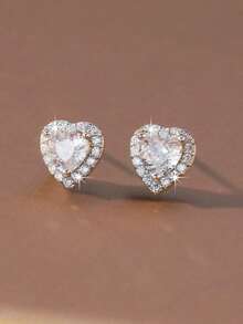 1 Đôi bông tai hình trái tim sáng bóng, kiểu dáng cổ điển, đa năng, trang sức thanh lịch phù hợp để đeo hàng ngày. - Bông tai hình trái tim - Xem 9