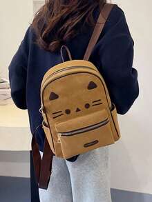 Mochila de gran capacidad con bordado de gato lindo en color caqui, bolso escolar de moda, adecuado para estudiantes de secundaria y universidad, también como regalo de vacaciones - Multicolor - Ver 5