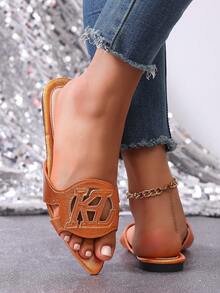 Dép hình chữ H thời trang xuân/hè mới cho nữ, dép xăng đan kiểu La Mã quai ngang thoải mái, dép đế bằng dập nổi màu đen/be/nâu, dép đế xuồng đính đá dày dặn kiểu Pháp sang trọng được các blogger khuyên dùng, giày đi biển mùa hè, dép ngoài trời tối giản, dép đế bằng họa tiết da cá sấu với quai kim loại trang trí. - Màu Cam cháy - Xem 5