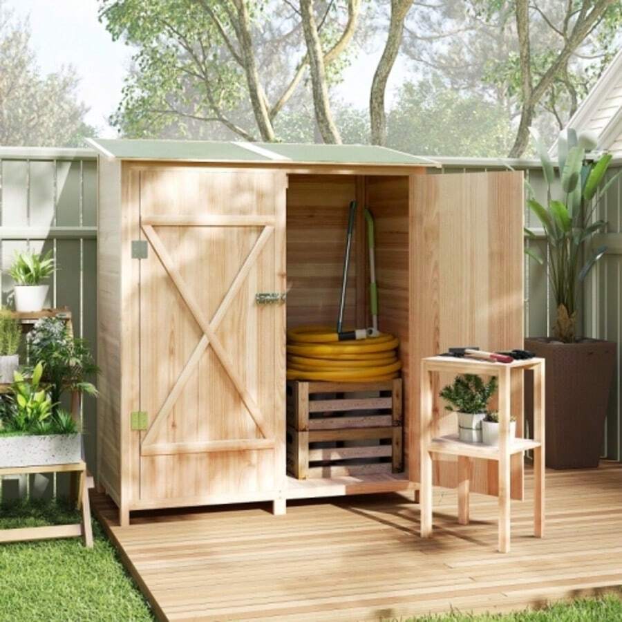 Garden Shed With Side Table, Made Of Fir Wood, 140 X 75 X 157 Cm