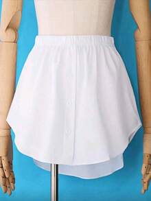 تنورة نسائية قطعة واحدة بطراز كوري بسيط، مثالية للتنسيق فوق قميص أو تي شيرت مزين بأبيض، طويلة وتغطي الأرداف. - أبيض - مشاهدة 7