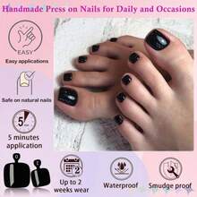 144pc Black Press On Toenails Women Toe Nail Press Ons, Black Toe Press On Nails Fake Toenails Square Fake Toes Nail Tips Glue On Toenail False Nail Feet Stick Acrylic Toes Nails Kit With Glue Tab - ColorA - View 4