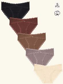 5条装女士纯棉全包臀三角裤，低腰三角裤，比基尼款式，柔软蕾丝边，性感三角裤，尺码S-XXL - 彩色 - 查看 7