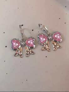 2件套Y2K风格彩色星星耳环，甜美梦幻粉色水晶星星耳钉，时尚首饰配饰，女士礼物