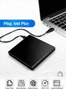 1pc USB 3.0 & Type-C External CD/DVD Drive - 24X Read/Write, Slim & Portable, Shock-Proof, Noise Reduction, Plug & Play, Compatible With Windows/Linux, Ideal For Laptop/Desktop, Perfect For Data Backup & Media Playback (Includes E-User Guide In 31 Countries)