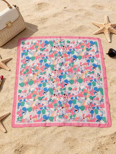 1 st elegant blommönster 70 cm sidenliknande liten fyrkantig halsduk, dammode mångsidig bandana, midjebälte, väskdekor, håraccessoar, lämplig för vardagsbruk