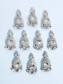 10pcs Gold & Silver Pagoda Shaped Rhinestone Nail Art Decorations, 3D Metal Crystal Glass Nail Jewelry DIY Accessories For Women Nails Nail Supplies - Multicolor - View 3