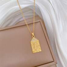 1件优雅十字架和圣母玛利亚吊坠项链，镶嵌闪亮立方氧化锆，不锈钢链，基督教祝福珠宝礼物，适合送给家人、朋友、爱人，生日、节日、周年纪念日等场合。 - 金色 - 查看 5