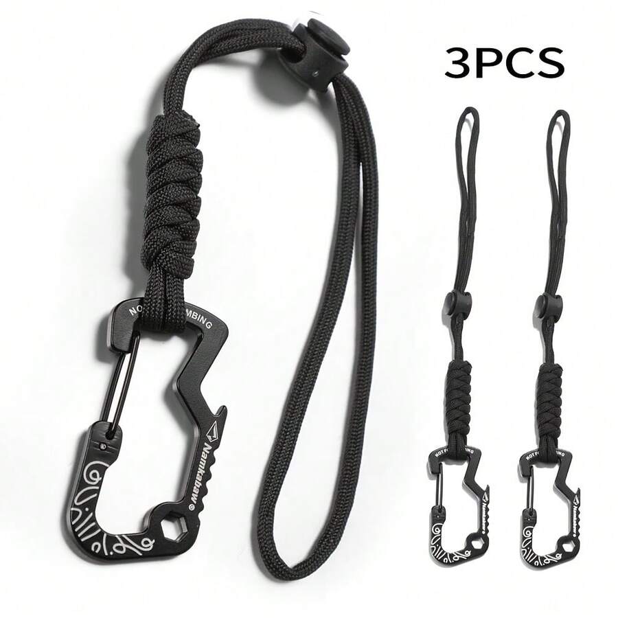 3pcs Multifunctional Anti-Lost Keychain Lanyard - With Wrist Strap Water Bottle Hook, Camping Hiking Cycling Outdoor Gear Accessories, Portable Water Bottle Clip, Suitable For Backpack Water Bottle Umbrella (Durable Braided Rope) - 軍綠色 - 查看 1