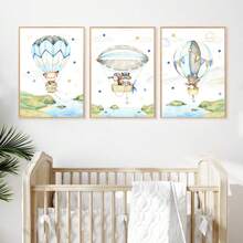 1幅帆布墙画_儿童房海报，热气球，儿童艺术，墙面装饰，图片，动物图案，礼物，波西米亚风格，婴儿用品 - 带框婴儿房墙画，完美适用于游戏室装饰、婴儿房装饰、托儿所装饰、幼儿园装饰、男孩房装饰、女孩卧室装饰、儿童房装饰。 - 彩色 - 查看 5