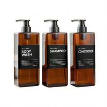 3pcs 500ml/16.9oz Refillable Plastic Pump Bottles, Includes Labels, Reusable For Shampoo, Body Wash, Cosmetics, Bathroom Shower Containers