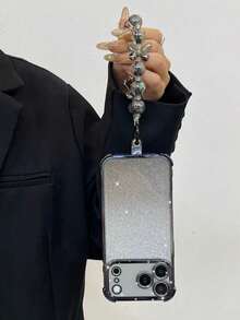 Stylish Bling Blue Phone Case With Bracelet Shockproof Protective Shell Compatible With IPhone 17/17 Pro/17 Pro Max/17 Air, 16/15/14/13/12/11/Pro/Pro Max/Plus, S25/S24/S23/S22/S21/S20/FE/Ultra, A02-A73, Redmi, Honor, OPPO, Birthday Gift, Valentine's Day Gift, New Year's Gift - Black - View 1