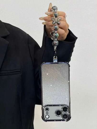 Snyggt blingblått telefonskal med armband, stötsäkert skyddande skal, kompatibelt med 17/17 Pro/17 Pro Max/17 Air, 16/15/14/13/12/11/Pro/Pro Max/Plus, S25/S24/S23/S22/S21/S20/FE/Ultra, A02-A73, Redmi, Honor, OPPO, födelsedagspresent, alla hjärtans dag-present, nyårspresent