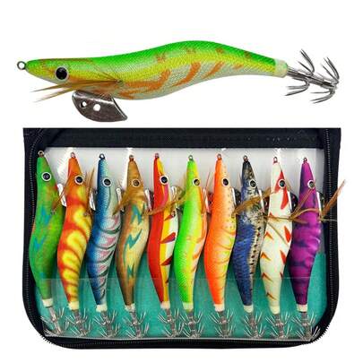 10 Stück Leuchtend Garnelen Angelhaken Set, Größe 2,5/3,0, Garnelen umwickelte Angelhaken geeignet für Salz- und Süßwasser Angeln, mit praktischer Aufbewahrungstasche