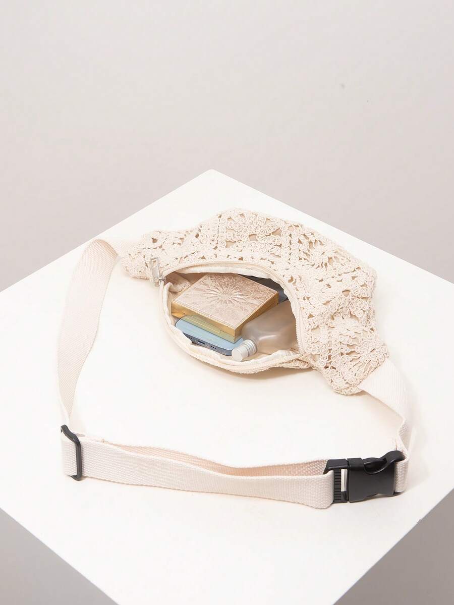 Túi đeo hông/túi đeo ngực họa tiết hoa cho nữ, túi đi biển phong cách Bohemian, vật dụng cần thiết khi đi du lịch, đồ dùng cho kỳ nghỉ, bộ móc len, ví nữ thanh lịch, quà tặng cho nữ, quà tặng ngày Valentine - Màu be - Xem 1