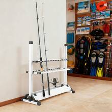 Expositor de cañas de pescar, soporte de almacenamiento para 24 cañas, almacenamiento de cañas de pescar - Plateado - Ver 4