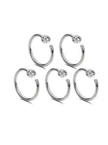 1pc/3pcs/5pcs Hip-Hop Style 304 Stainless Steel Rhinestone Nose Ring, Unisex Street Fashion Body Piercing Nose Jewelry - Multicolor - View 15