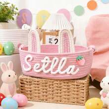 定制手工椭圆形收纳篮,兔耳朵礼品篮/装饰篮,家居装饰,礼品包装篮,复活节礼物,送给家人,衣橱收纳整理篮 - 彩色 - 查看 4