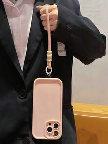 Keychain,Lanyard 1pc Fashionable Dopamine Bracelet Lanyard Phone Case Compatible With Apple 11/11 Pro Max/12/12 Pro/12 Pro Max/13/13 Pro/13 Pro Max/14/14 Plus/16 Pro Max/17 Pro Max, Galaxy S25 Edge, Redmi 14C, Moto G Series, Realme C55 - Pink - View 4