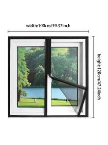 黑色拉链式窗纱网，自粘式魔术贴安装，防蚊虫网，透气防尘帘，方便开窗 - 黑色 - 查看 2