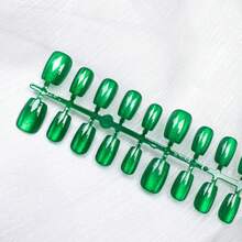 Green Press On Nails Short Square Fake Nails For Cat Eye Jelly False Nails Kit Reusable Glossy Shiny Acrylic Nails Press Ons Dark Green Glitter Magnetic Glue On Nail Stick On Nail Set For Women - MàuP - Xem 1