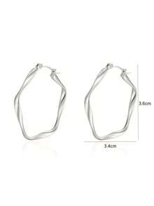 1 Pair Fashionable Minimalist Asymmetrical Geometric Smooth Hoop Earrings, Star Design, Versatile For Women's Daily Commute