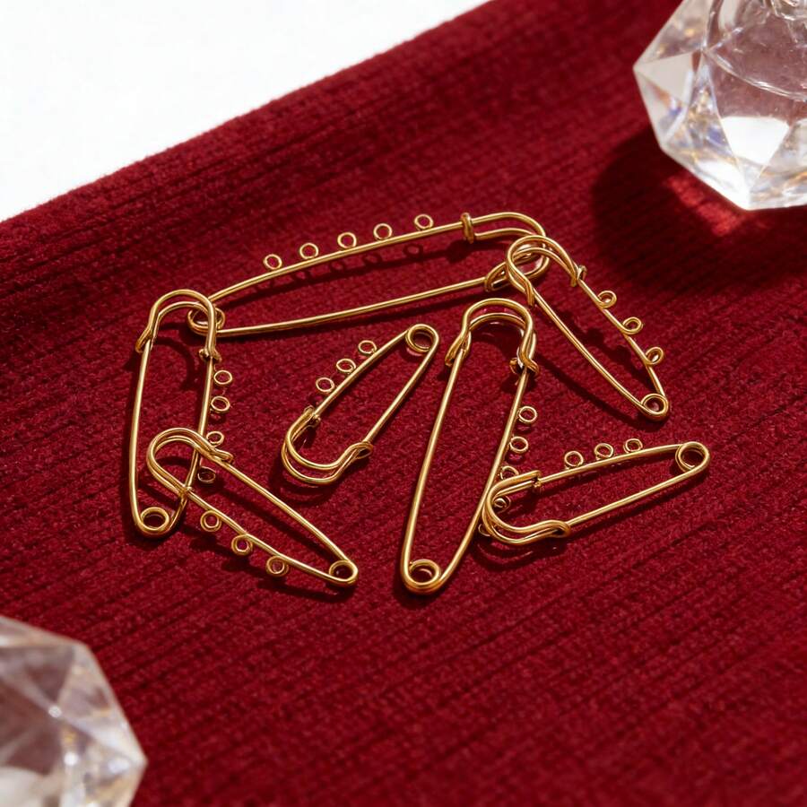 5枚复古风格不锈钢胸针，镀18K金，多种款式可定制，DIY珠宝配件