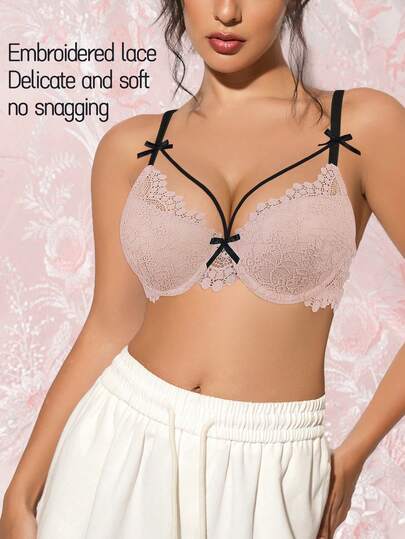 Sujetador de encaje sexy y cómodo con lazo y aros para mujer, adecuado para todas las estaciones