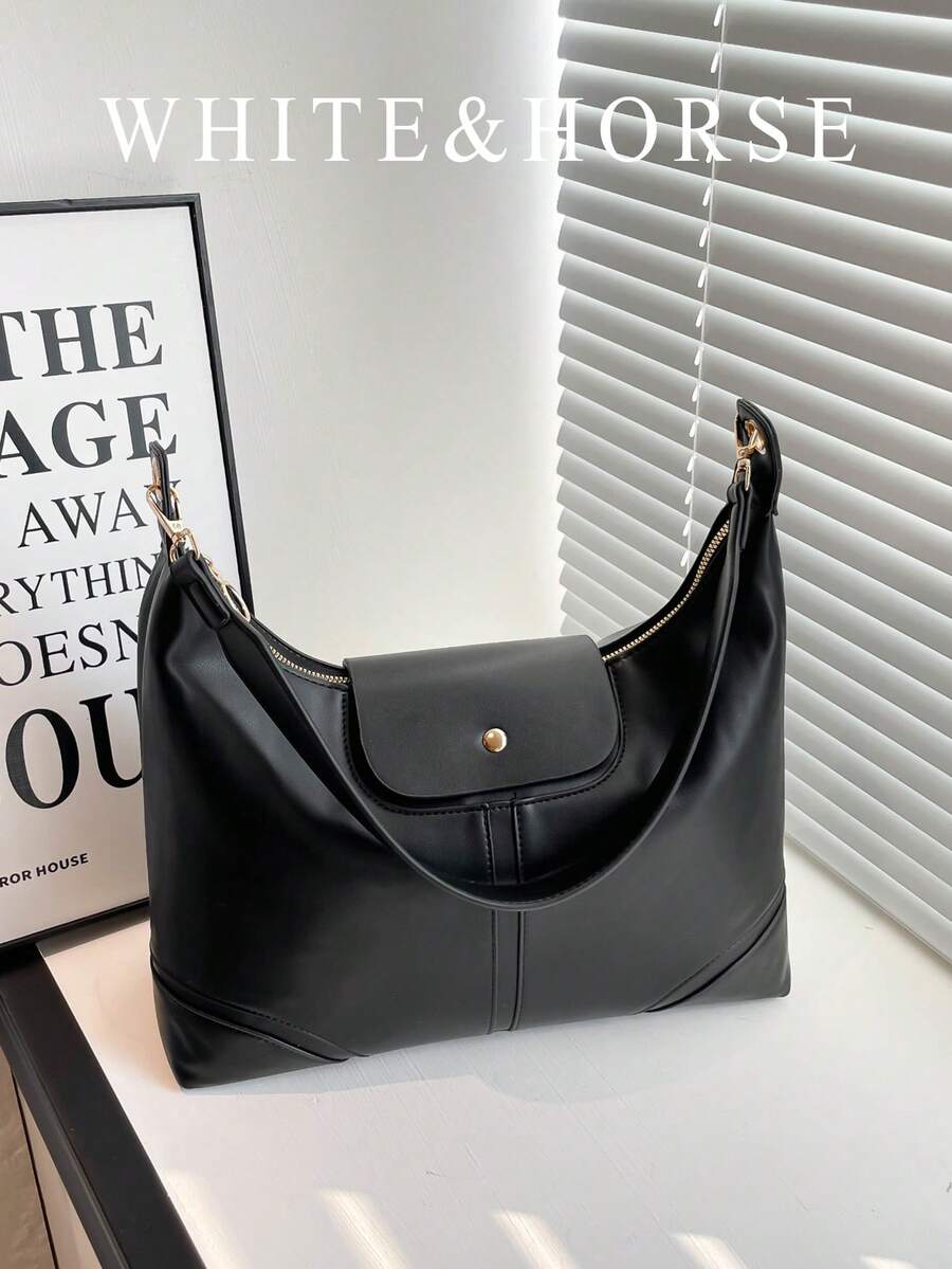 新款女士单肩包，大容量通勤包 - 黑色 - 查看 1