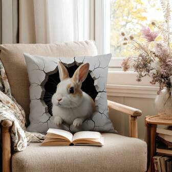 1个2D复活节兔子印花毛绒抱枕套，装饰靠垫套，适用于客厅、卧室、沙发、家居、农舍风格装饰、派对等场合，不含枕芯，17.7英寸 x 17.7英寸
