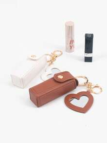 1个创意新款迷你心形镜面口红盒，皮革口红包，钥匙扣挂件，汽车装饰挂件，背包挂饰，时尚钥匙扣挂件，旅行化妆包，零钱包，收纳袋，多功能收纳盒，可装硬币、化妆品、口红、钱包、手提包挂件 - 彩色 - 查看 7