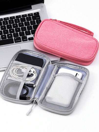 1pc Minimalist Solid Color EVA Single Layer Digital Storage Bag, Can Store Earphones, Cables, Chargers, Power Banks, Rectangular Design, Unisex Travel Essential, Electronics Organizer Pouch, Suitable For USB Cables, Earphones, Pens, Power Banks And Other Travel Items