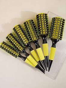 1 Peça/Conjunto Pente Brasileiro - Conjunto de Escovas de Cabelo Brasileiras de Alumínio Amarelo - Escova de Cerdas de Náilon e Cerdas de Javali para Todos os Tipos de Cabelo, Inclui Pente Desembaraçador de Cabelo com Cabo de Madeira, Pente para Cachos, Borla de Ar, Pente Quente em Formato de Pêra - Multicolorido - Visão 11