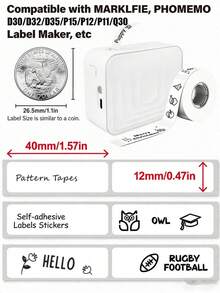 Mini Printer Label Tape, White Thermal Label Tape, Thermal Printing Paper, Black Background White Text, Suitable For D30, D32, D35, P15, P11, P12, P15 And Q30 Label Printers, For Home And Business Use, 12x40mm (0.47"X1.57"), Waterproof, Oil-Resistant, Wear-Resistant, Tear-Resistant. - White - View 5