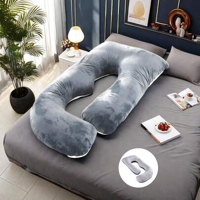 T-FOUR Almohada para el Embarazo,Almohada de Maternidad en Forma de U,Brinda Soporte para Todo el Cuerpo,Múltiples Formas de Uso,Mejor Compañero para Mujeres Embarazadas Descansen.(Gris)