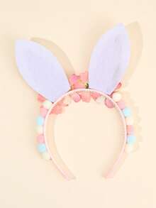 1pc Easter Pink Flower Headband For Girls,Fabric Rabbit Ear Bunny Ears Decor Headband For Girl,Cute Easter Rabbit Ear Hair Accessories For Girl Easter Gifts