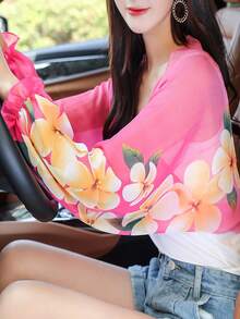 1pc Women's Chiffon Shawl With Sleeves, Casual Lightweight Poncho - Gentle Rose Red - View 3