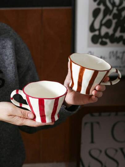 1 pieza Taza cerámica retro a rayas, taza de agua para el hogar para mujeres, taza de café elegante, taza de pareja, taza creativa de alta calidad, adecuada para la oficina, el té de la tarde con la novia, el Día de San Valentín y otras ocasiones