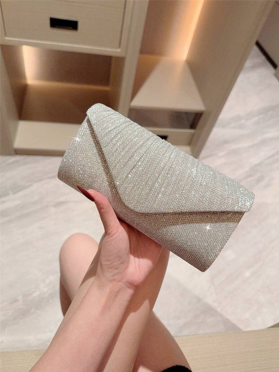 Shiny Evening Clutch Bag, Women's Evening Bag, Envelope Handbag, Large Wedding Party Prom Bag, Mini Flap Square Metallic Sequin Formal Dress Clutch, Suitable For Teenagers, Ladies, Socialites, Career Women For Weddings, Bridesmaids, Parties, Christmas, Halloween Balls, Birthday Gifts, Receptions, Workplaces And Other Occasions - Silver - View 1