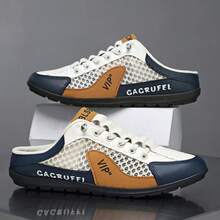 1 Pair Men's Fashion Slip-On Sandals, Breathable Mesh Upper With Soft Sole, Suitable For Beach, Casual And Daily Wear - Beige - View 4