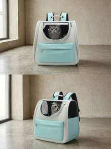 PETSIN Bolsa de Transporte para Gato, Bolsa de Transporte para Cachorro, Mochila para Gato, Mochila para Cachorro, Mochila Bolha para Gato de Espaço Grande, Mochila Bolha para Cachorro de Espaço Grande, Mochila Respirável para Gato, Mochila com Proteção Solar para Cachorro, Design Ergonômico 3D, Adequado para Viagens, Caminhadas, Compras e Visitas ao Veterinário - Cinza Claro - Visão 4